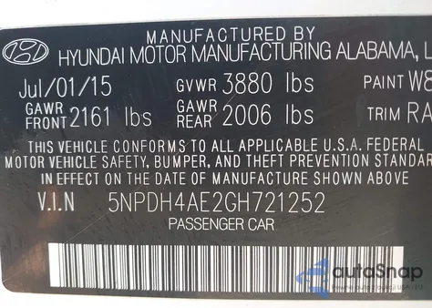 2016 Hyundai Elantra Se z USA, uszkodzony, nr VIN 5NPDH4AE2GH721252